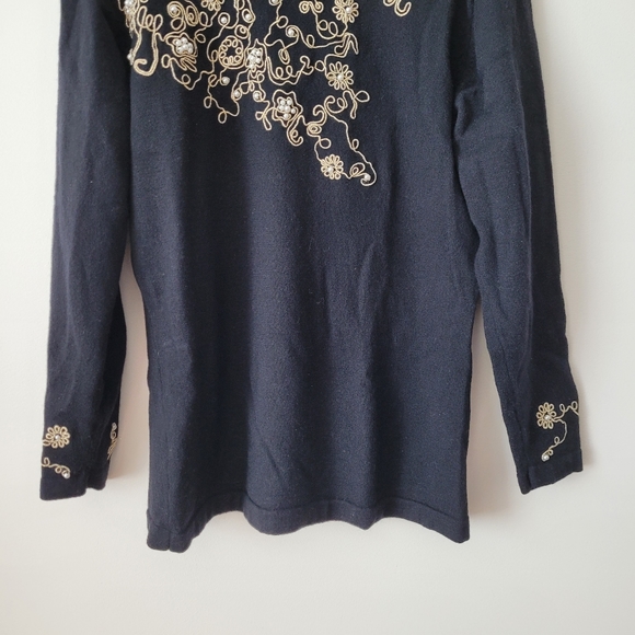 Vintage Danier Pure Virgin Wool Long Sleeve Crew Neck Sweater Black Pearl Gold - Picture 5 of 12